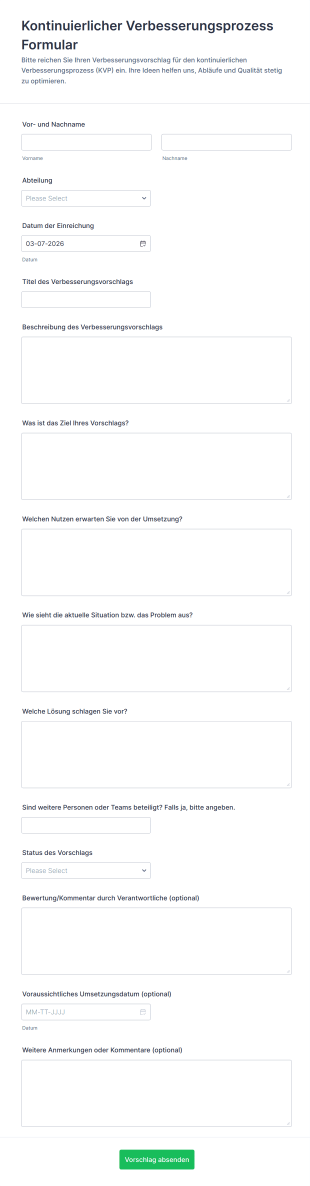 Kontinuierlicher Verbesserungsprozess Formular