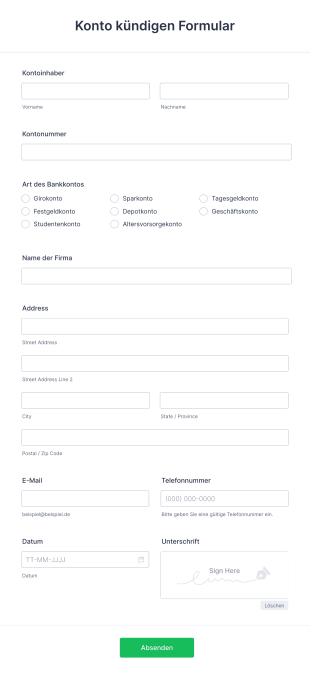 Kontoauflösung Formular Form Template