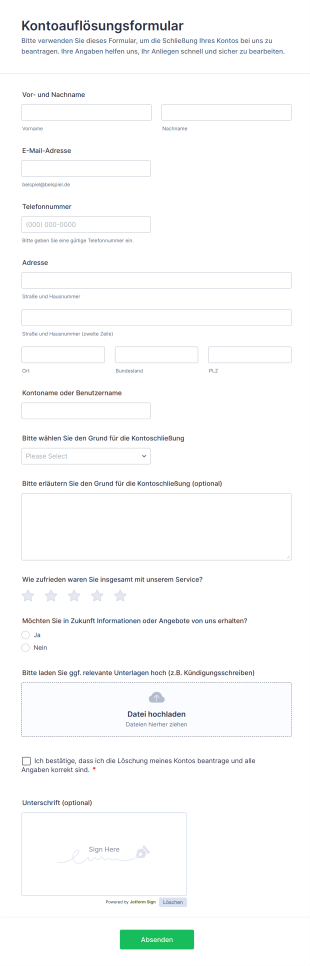 Kontoauflösungsformular