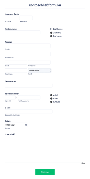 Kontoschließformular Form Template