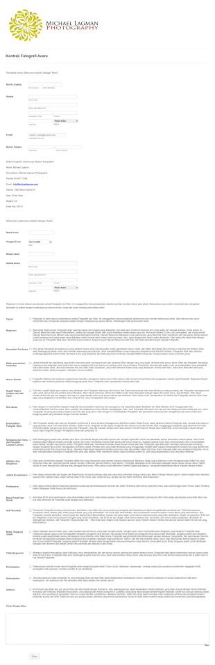 Kontrak Fotografi Acara Form Template