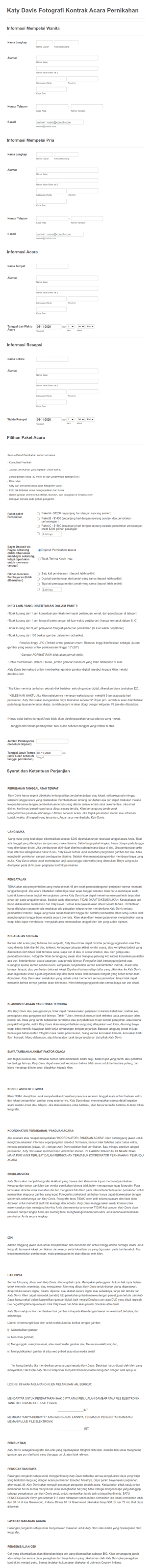 Kontrak Umum Peyelenggara Pernikahan