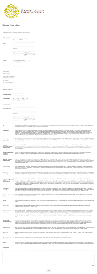 Kontrakt Fotograficzny Form Template