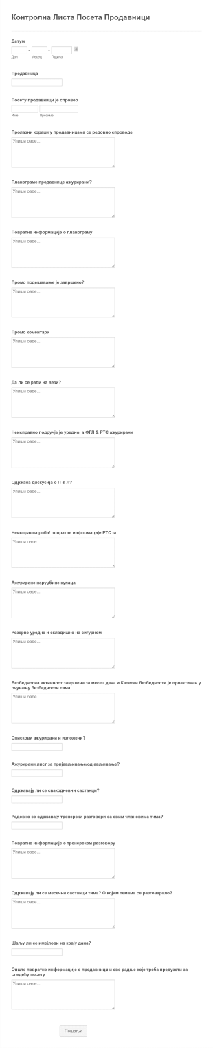 Контролна Листа Посета Продавници Form Template
