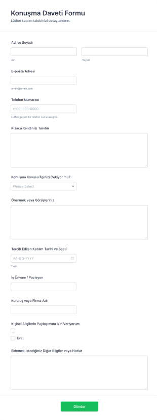 Konuşma Daveti Form Şablonu