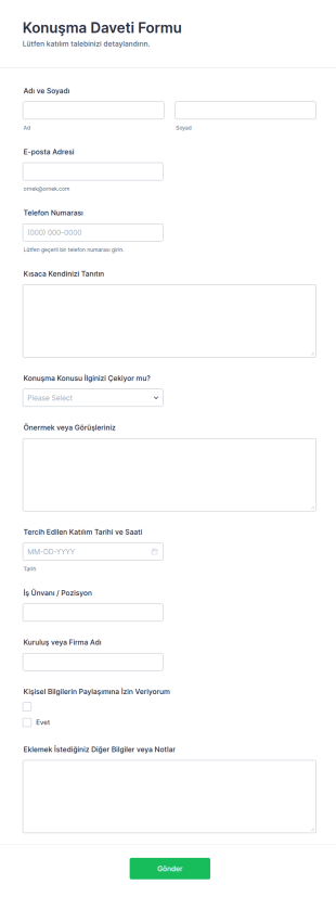 Konuşma Daveti Form Şablonu