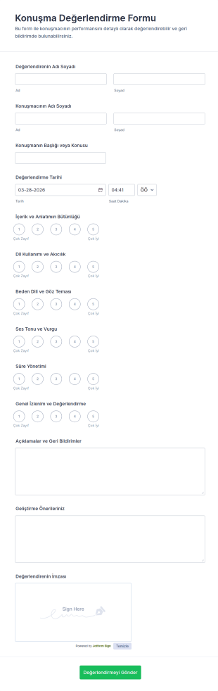 Konuşma Değerlendirme Form Şablonu
