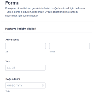 Konuşma Terapisi Değerlendirme Anketi Form Şablonu