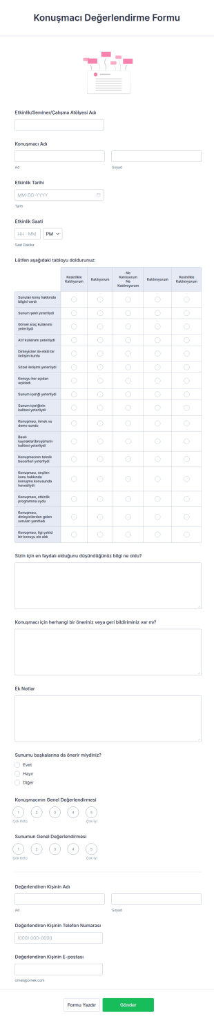 Konuşmacı Değerlendirme Form Şablonu