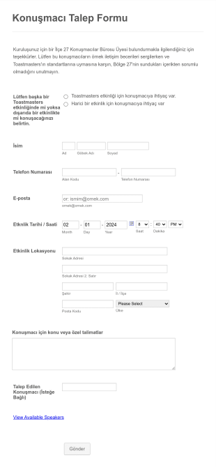 Konuşmacı Talep Form Template