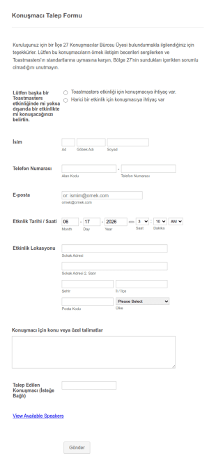 Konuşmacı Talep Form Şablonu