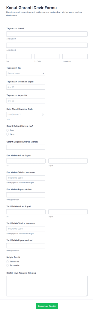 Konut Garanti Devri Form Şablonu