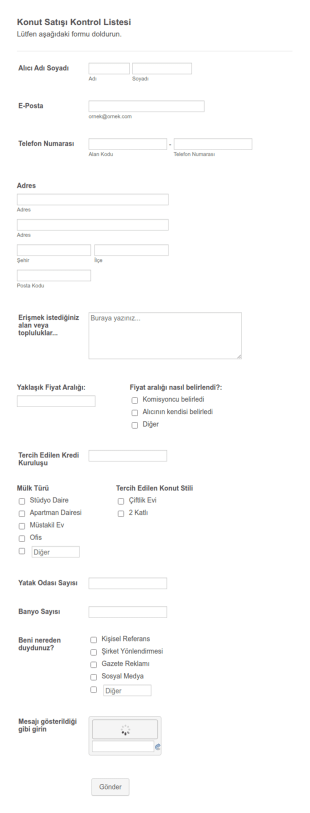 Konut Satışı Detaylı Kontrol Listesi Form Şablonu