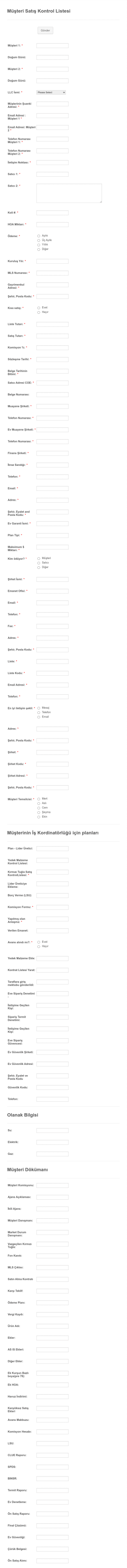 Konut Satışı Kontrol Listesi Form Şablonu