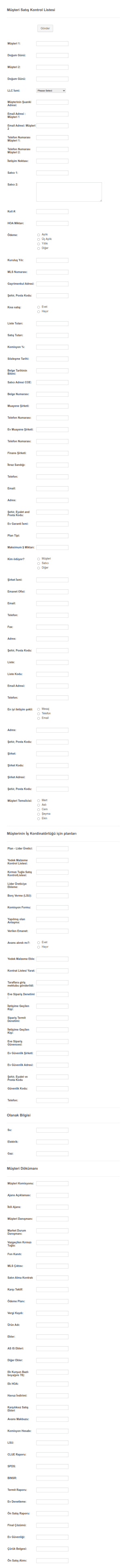 Konut Satışı Kontrol Listesi Form Şablonu