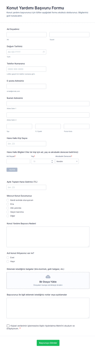 Konut Yardımı Başvuru Form Şablonu