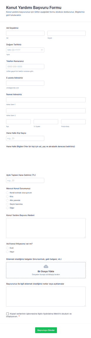 Konut Yardımı Başvuru Form Şablonu