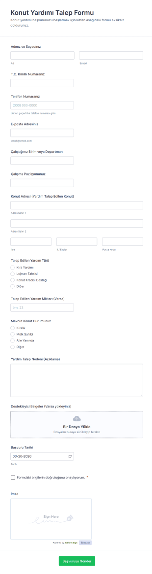 Konut Yardımı Talep Form Şablonu