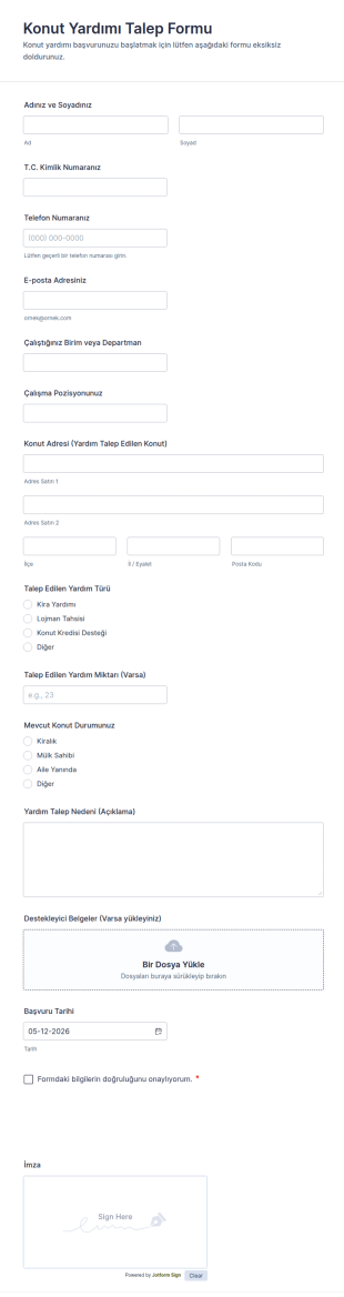Konut Yardımı Talep Form Şablonu