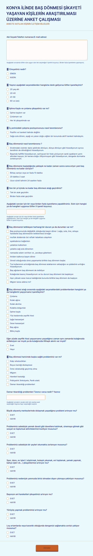 Baş Dönmesi Anketi Form Şablonu