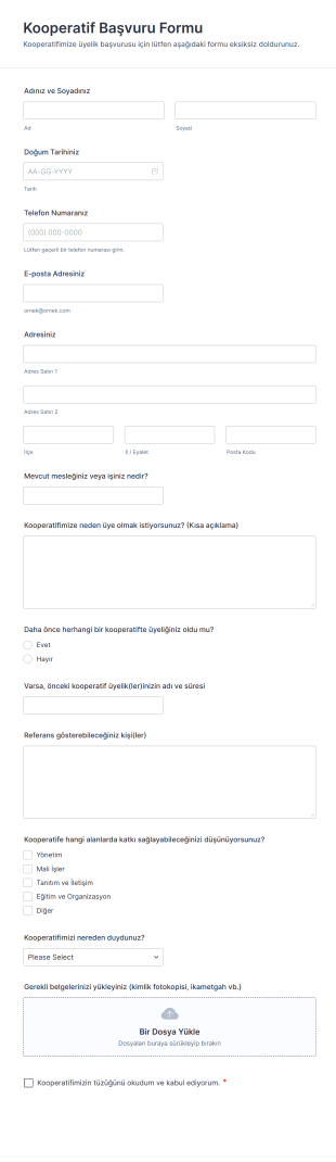 Kooperatif Başvuru Form Şablonu