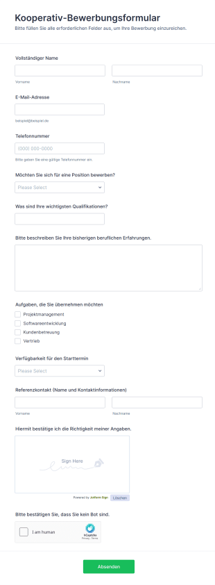 Kooperativ Bewerbungsformular