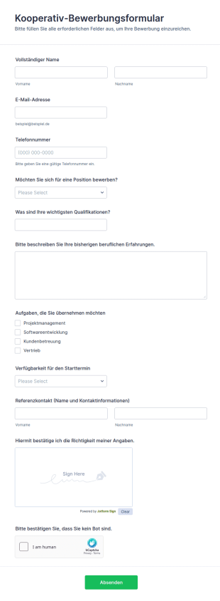 Kooperativ Bewerbungsformular