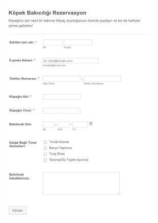 Köpek Bakımı Rezervasyon Form Template