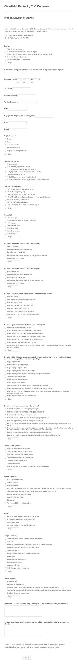 Köpek Davranışı Anketi Form Template