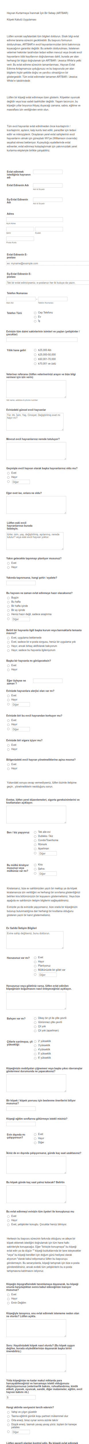 Köpek Kabulü Başvuru Form Şablonu