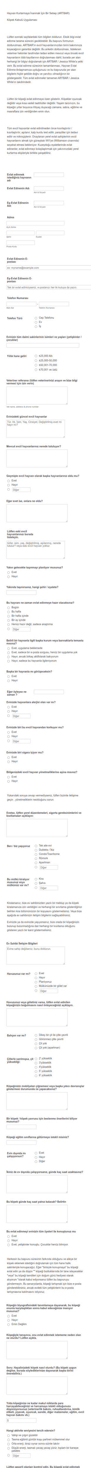 Köpek Kabulü Başvuru Form Şablonu