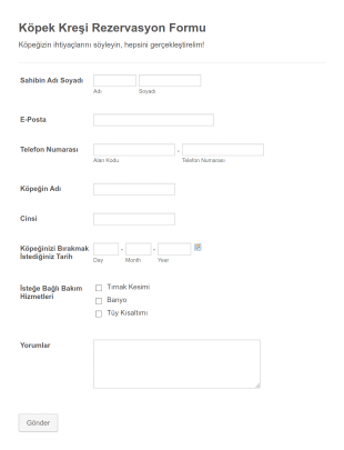 Köpek Kreşi Rezervasyon Form Template