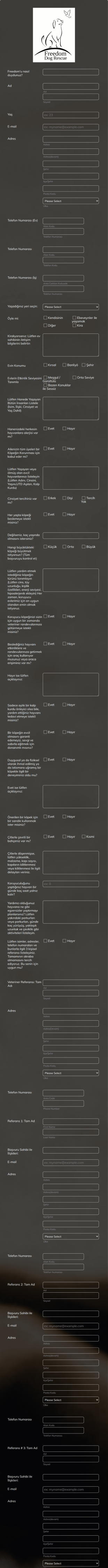 Köpek Sahiplendirme Başvuru Form Template