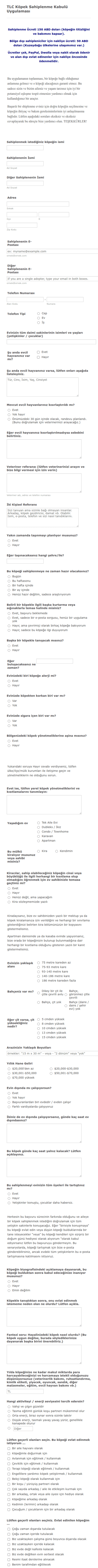 Köpek Sahiplenme Başvuru Form Şablonu