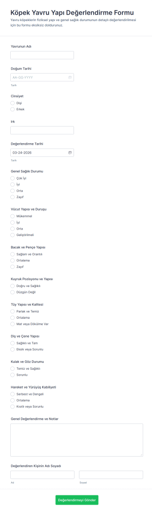 Köpek Yavru Yapı Değerlendirme Form Şablonu