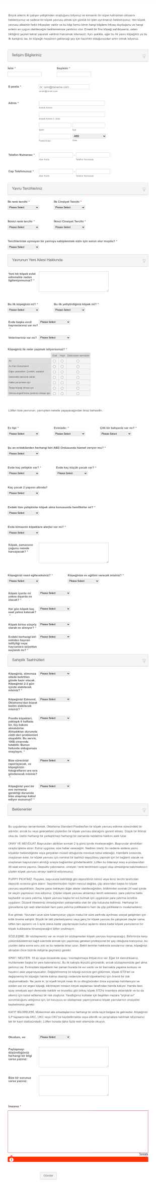 Köpek Yavrusu Sahiplenme Başvuru Form Template