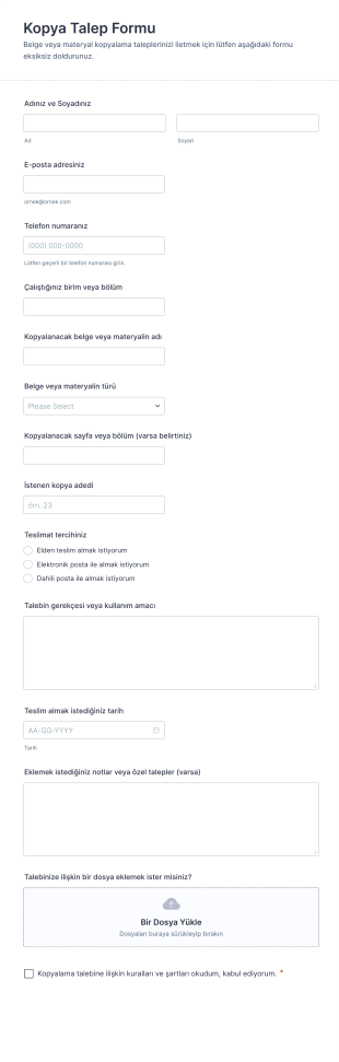 Kopya Talep Form Şablonu