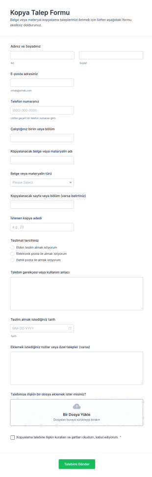 Kopya Talep Form Şablonu