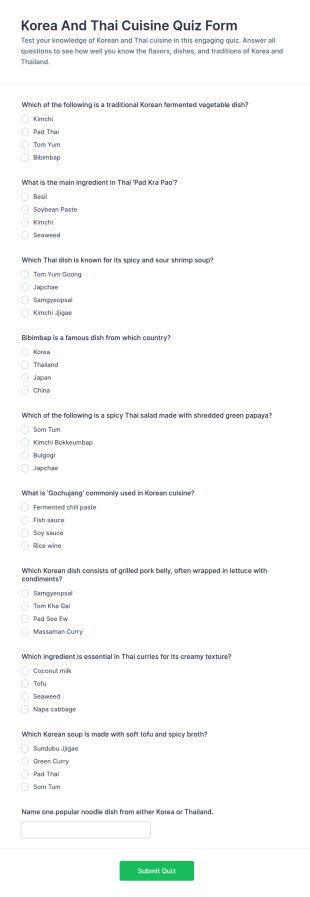 Korea And Thai Cuisine Quiz Form Template