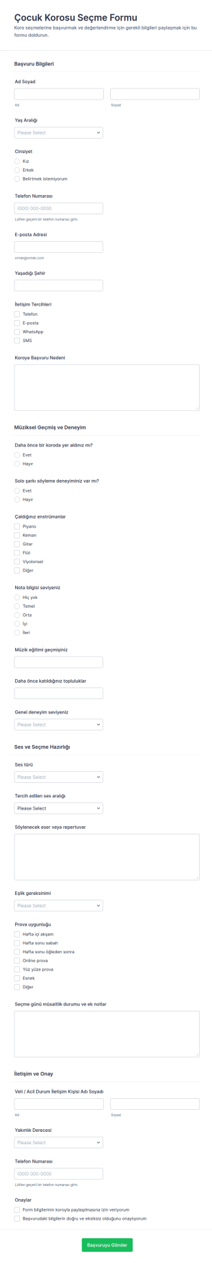 Korolar Seçme Form Şablonu