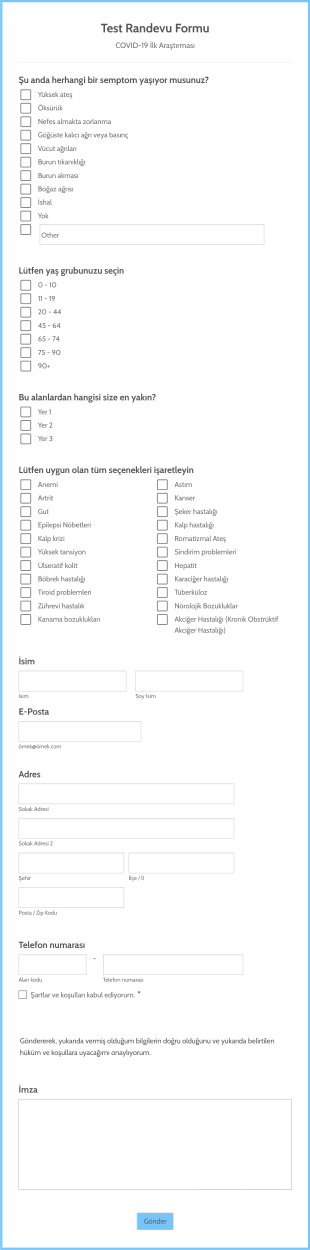 Korona Test Randevu Form Template