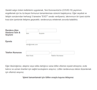 Korona Virüs Öz Beyan Form Şablonu