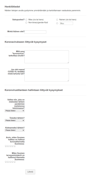 Koronavirus Kyselytutkimus