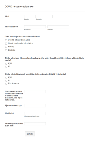 Koronavirus Seulontalomake