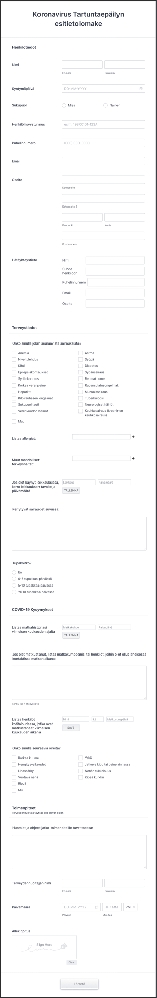 Koronavirus Tartuntaepäilyn Esitietolomake Form Template