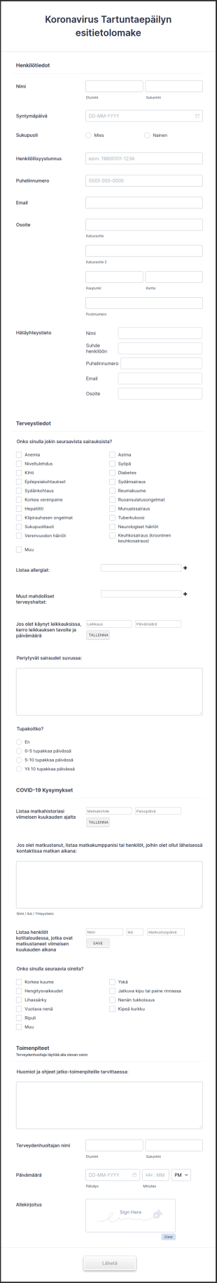 Koronavirus Tartuntaepäilyn Esitietolomake