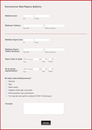Koronavirus Vaka Raporu Şablonu