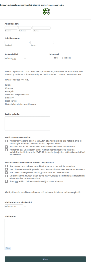 Koronavirusta Ennaltaehkäisevä Suostumuslomake