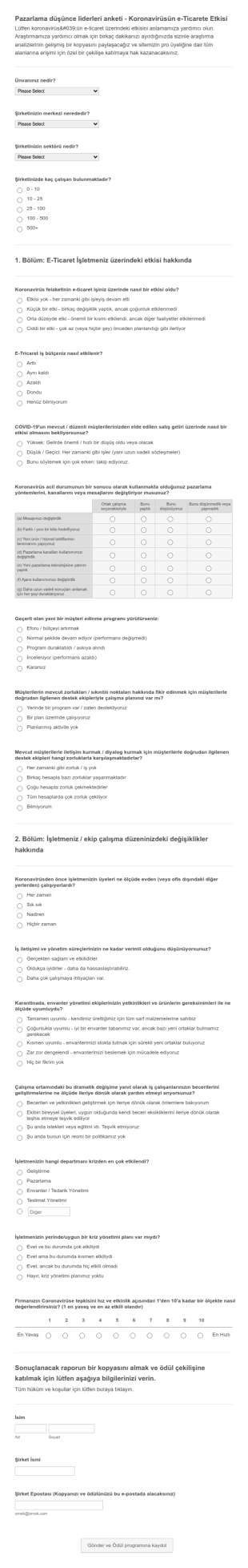 Koronavirüs'ün E Ticaret Üzerindeki Etkileri Anketi Form Şablonu