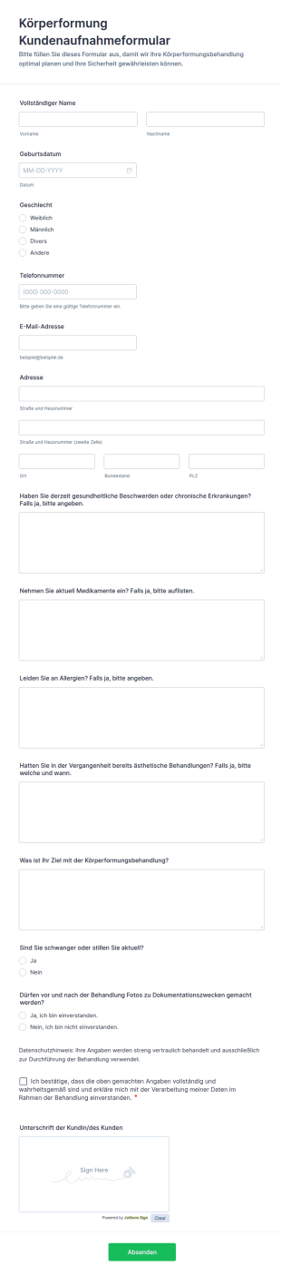 Körperformung Kundenaufnahmeformular